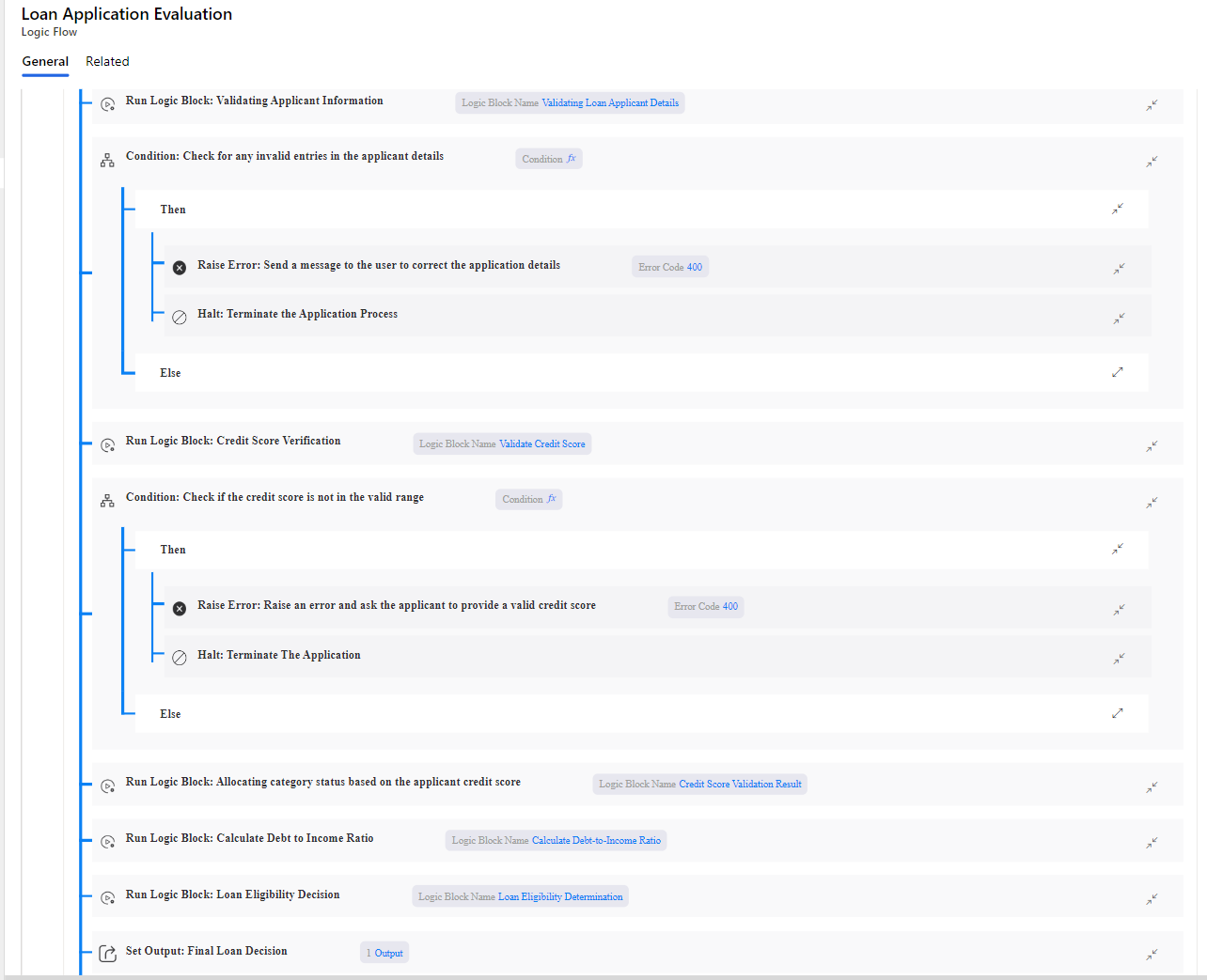 Building The Loan Application Evaluation Logic Flow