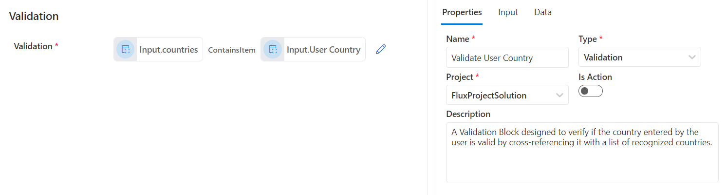 Figure 2: Validation Block To Check Country Existence Contains Item