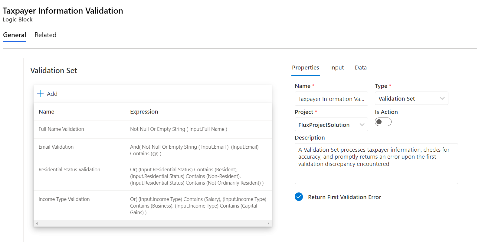Taxpayer's Information Validation Set
